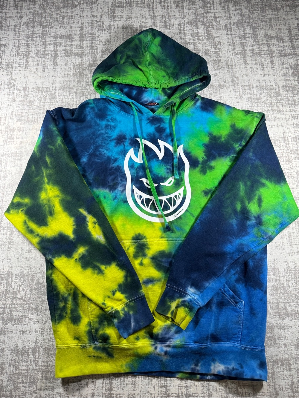 Y2K Spitfire Wheels Tie-Dye Blue & Green Pullover Hoodie BigheadLogo 27X22.5